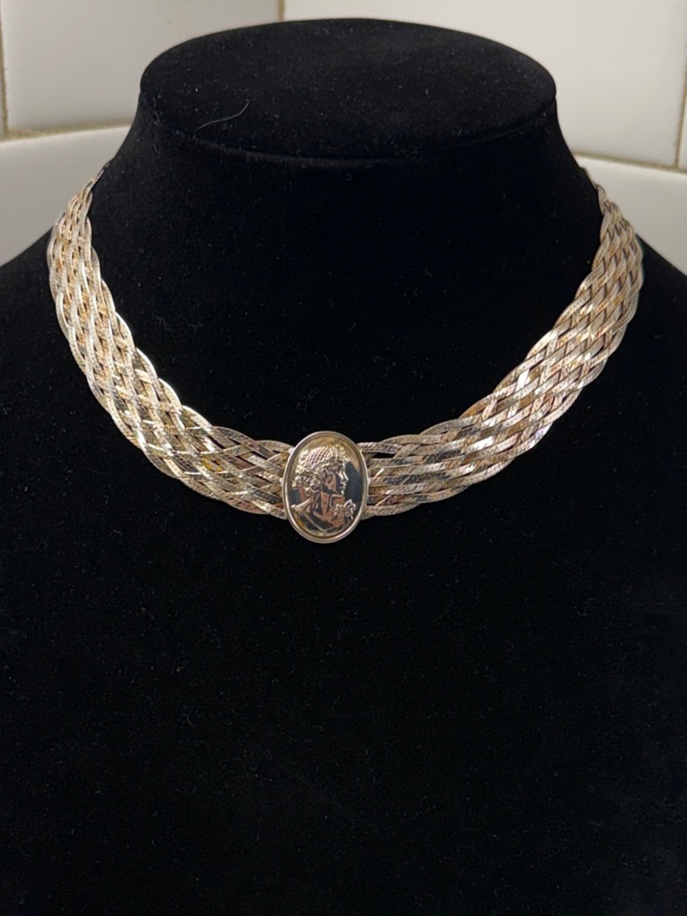 Milor Sterling Silver Braided Necklace with Cameo Medallion